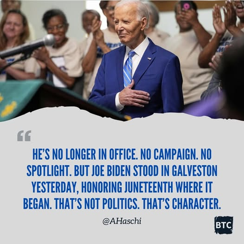 "HE'S NO LONGER IN OFFICE. NO CAMPAIGN. NO SPOTLIGHT. BUT JOE BIDEN STOOD IN GALVESTON BEGAN,THAT'S NOT POLTICS THAT'S CHARACTER"

@AHaschi