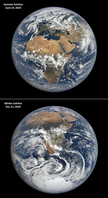 Images of Earth taken on June 19, 2025 and Dec 21, 2024 during the last Winter Solstice.

The tilt of earth's axis is very obvious from the 2 images.