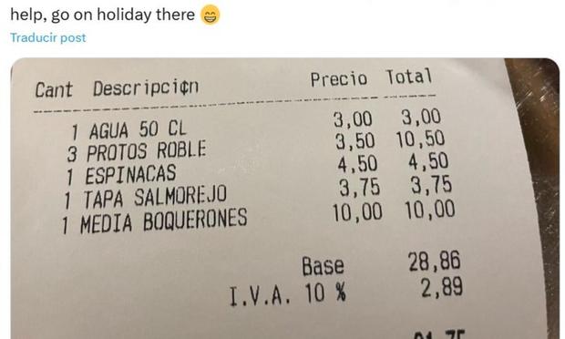 El mensaje de Michael A. Arouet con la cuenta del restaurante. (X / Michael A. Arouet)