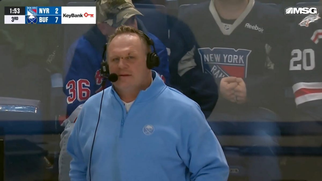 Sabres color commentator Rob Ray kept on broadcasting after taking a puck to the face