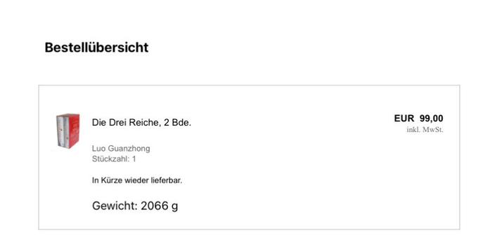 Screenshot: „Bestellübersicht / Die drei Reiche“