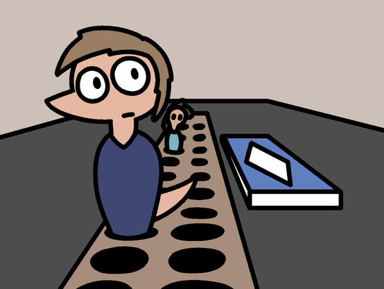 Tyler and another character as cribbage pegs in a cribbage board