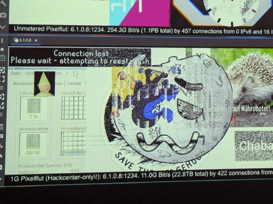 A woozy Wikipedia globe logo being shown on a pixelflut server