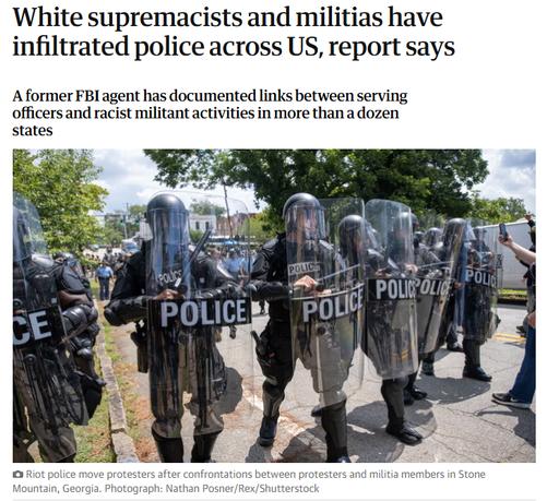 White supremacists and militias have infiltrated police across US, report says
A former FBI agent has documented links between serving officers and racist militant activities in more than a dozen states