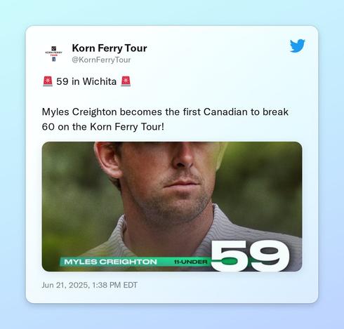 🚨 59 in Wichita 🚨
 
Myles Creighton becomes the first Canadian to break 60 on the Korn Ferry Tour! https://t.co/Gr3lf37J4t