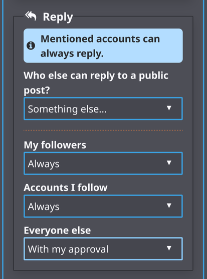 Screenshot: The Reply-section of the GoToSocial settings