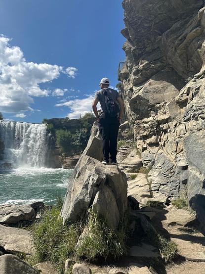 Overlooking a waterfall during the summer in Pincher Creek, Alberta, Canada