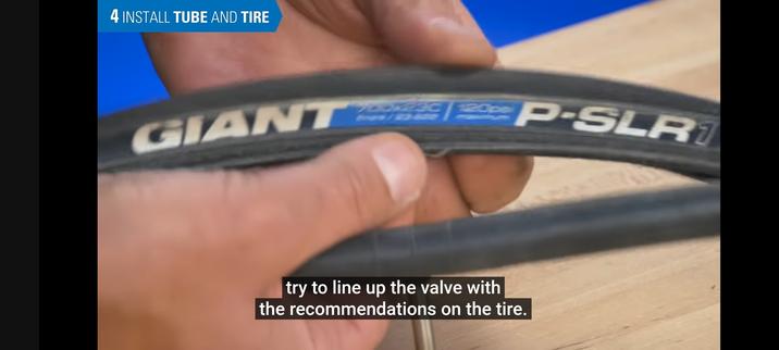 Second screenshot "try to line up the valve with the recommendations on the tyre"