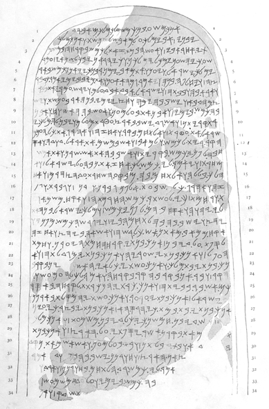 Image 2 Alt Text:
Ancient stone tablet with 34 numbered lines of carved script. Light gray stone surface contains dense rows of ancient writing in dark text. Lines are clearly marked with numbers on both sides.
Image 2 Caption:
This ancient inscribed tablet displays systematic documentation typical of Iron Age administrative or religious texts. The carefully numbered lines suggest formal record-keeping practices, while the script style indicates origins in the Levantine region during the first millennium BCE. Such tablets provide invaluable insights into ancient literacy, bureaucratic systems, and daily life in biblical-period societies.