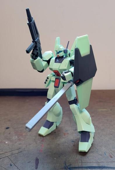 1/144 scale RGM-89 Jegan "Gundam" with rail rifle from Gunpla Option Parts Set #12