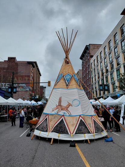 A tee-pee stands on Hastings street in Vancouver's downtown eastside, Canada.