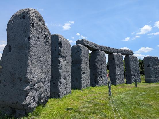 A ring of foam "stones" that resembles the ancient site Stonehenge. The foam has been carved and painted so it looks just like the stones of the original.