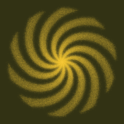 10 spokes spiraling in counterclockwise, made of of many lighter points on a dark background.