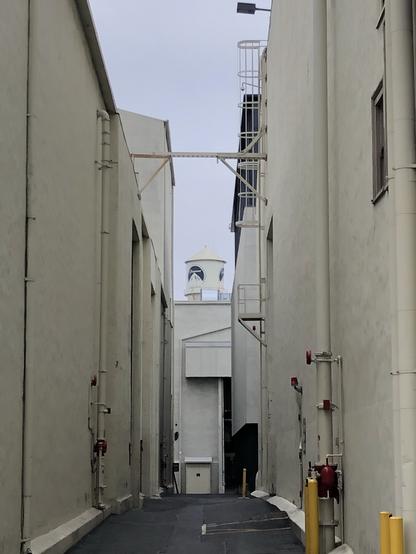 Alley between soundstages at Paramount Studios (water tower in background)