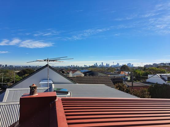 View of Sydney to the Blue Mountains from my roof on a sunny, blue skies winter day.