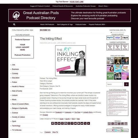 The Inkling Effect
Screenshot of the podcast listing on the Great Australian Pods website