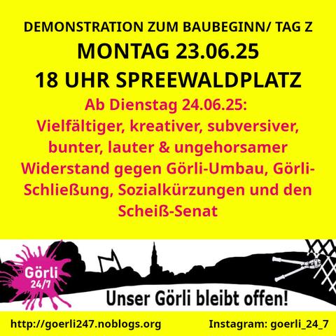 Flyer: Aufruf zur Demo am Baubeginn/ Tag Z am 23.6.2025