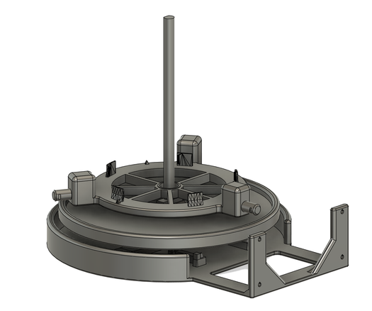 3d model of assembled device to horizontally roll a filament spool while also weighing it with a load cell and hx711 and esp32 and display the weight on an eink screen