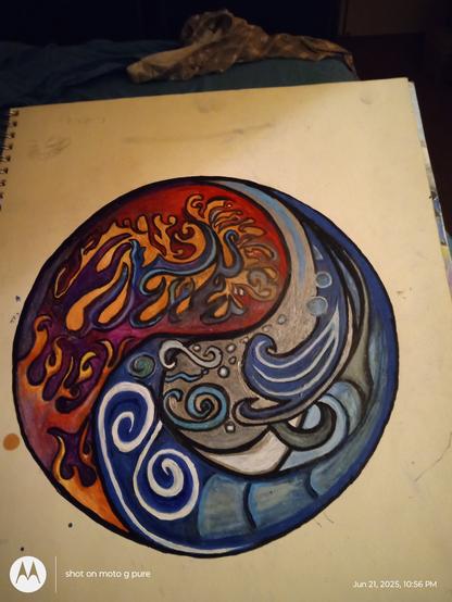 I was a casual observer as i painted this one. I realised this morning that the water half has a poorly thought out vaguely steampunk assemblage that is too close to looking like an actual face for my liking. I did zero planning/sketches but I kept adding details with my fingers crossed 
This was finished yesterday.