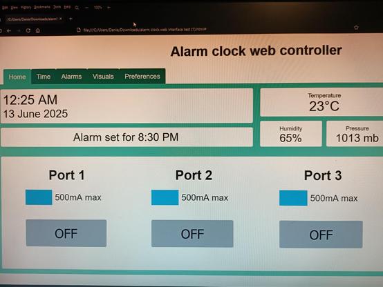 A picture of the final web interface at full size (with a bit of it off-screen). I decided to remove the 'sync' button because it's not really a primary function of the web interface and draws too much visual attention.