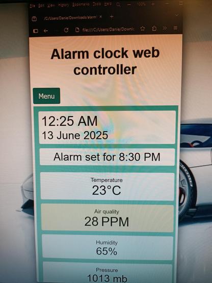A picture of the web interface with really narrow window width, with all of the panels stacked vertically and with a single menu button instead of a larger navbar.