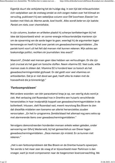 Krantenstuk in het Dagblad van het Noorden over landbouwgif.