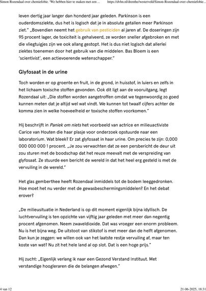 Krantenstuk in het Dagblad van het Noorden over landbouwgif.
