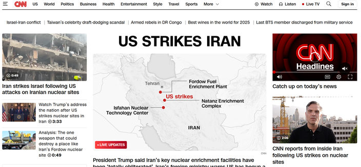 "US STRIKES IRAN" says CNN
