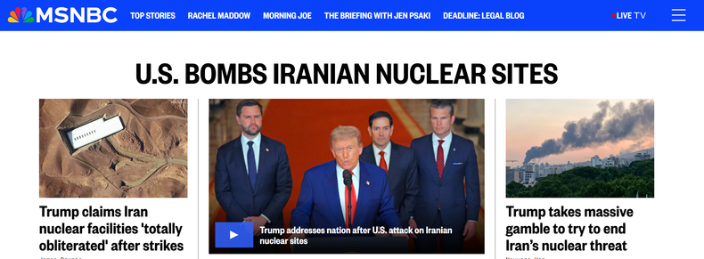 U.S. BOMBS IRANIAN NUCLEAR SITES says MSNBC