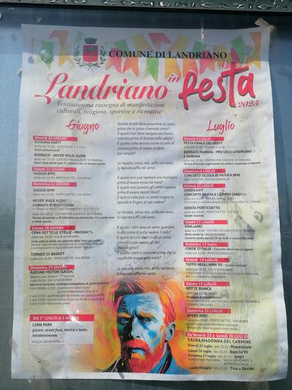 Locandina di Landriano in Festa con tutti gli eventi fino a fine luglio.