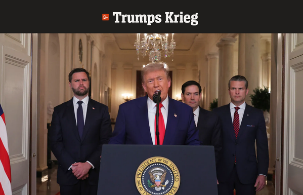 Screenshot of spiegel.de with the headline "Trumps Krieg" which means "Trump's War"