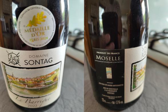 Un bouteille de vin de Moselle : la barrique 2022.
Désolé c'est à chié.