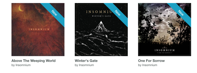 The album art from three Insomnium albums --'Above the Weeping World', 'Winter's Gate' and 'One for Sorrow'
