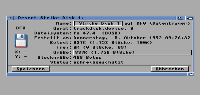 "Desert Strike, Disk 1" as seen within Amiga OS 3.2
