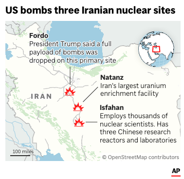 US bombs three Iranian nuclear sites