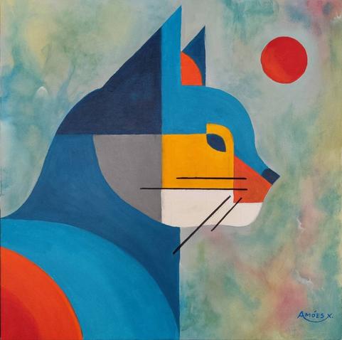 la déesse de la maternité et de la protection des femmes aux couleurs d’un chat sous le soleil rouge