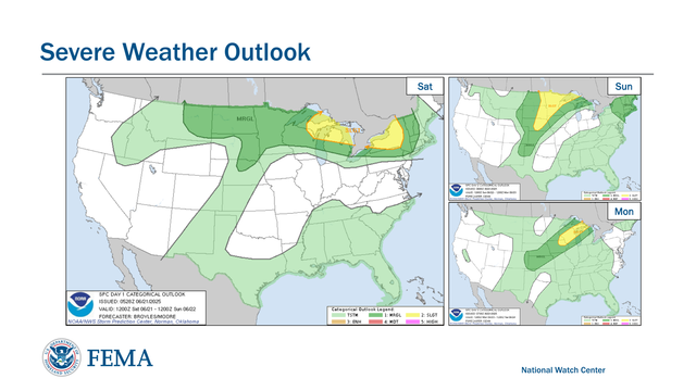 National Watch CenterSevere Weather Outlook
Sat Sun
Mon