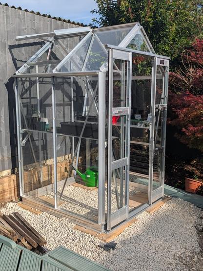 A close up of the new 4ft square greenhouse
