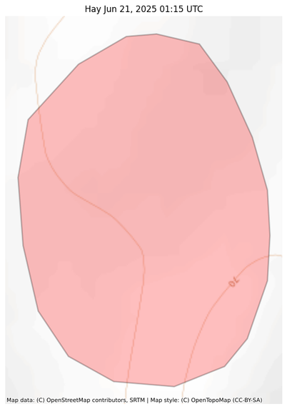 Visual map representation of the Hay wildfire, showing the perimeters of the 44.542765422025624 acre fire on a map.