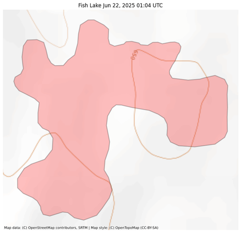 Visual map representation of the Fish Lake wildfire, showing the perimeters of the 40.662681030778785 acre fire on a map.