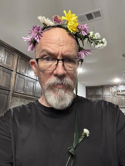 After a festive dinner we made flower wreaths to wear, and I am wearing mine.