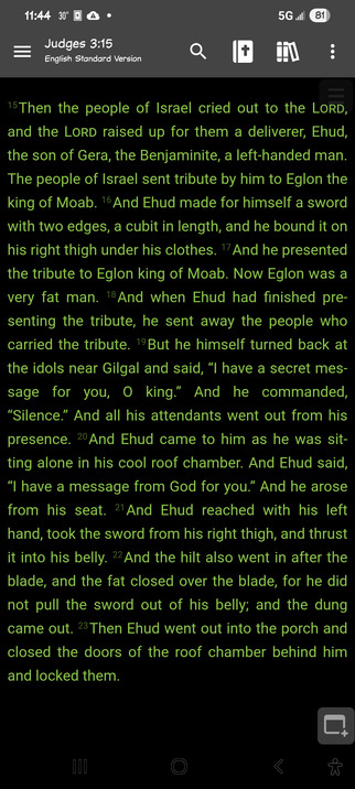Bible: Judges 3:15—23 ESV.
