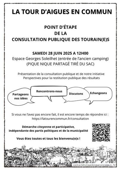 Affiche contenant le texte ci-dessus, avec des bulles « partageons nos idées », « Rencontrons nous », « Discutons », « Échangeons »