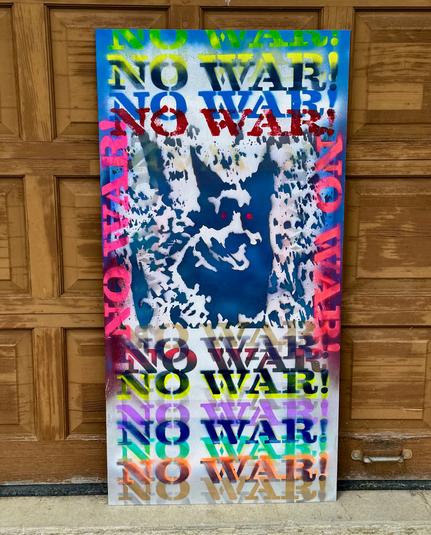 sign that says no war