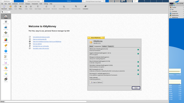KMyMoney 5.2.0 running on Haiku 64bit R1B5.