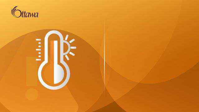 Graphic with a yellow background. A pictogram of a sun and a thermometer is on the left side.