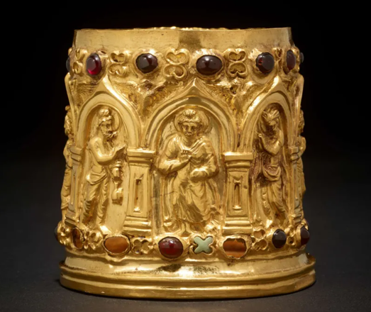 This gold reliquary from about the 1st Century might represent the earliest dateable image of the Buddha shown as a man