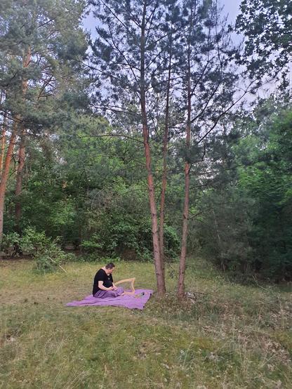 Foto of t he forest  clear ing where I'm sitting wit h my altar Infront of me