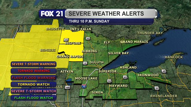 A Tornado Watch is in effect until 10 p.m. Sunday, June 22, 2025, for Itasca and Koochiching counties in the Northland.  This area will need to watch for developing strong and severe thunderstorms from the southwest heading into their area later this afternoon and evening.