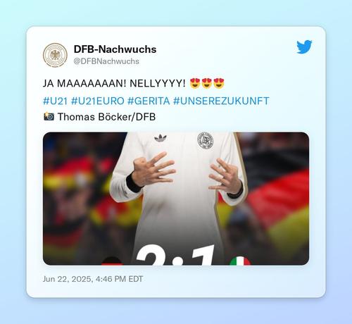 JA MAAAAAAAN! NELLYYYY! 😍😍😍

#U21 #U21EURO #GERITA #UNSEREZUKUNFT
📸 Thomas Böcker/DFB https://t.co/sAaGiB6Vck